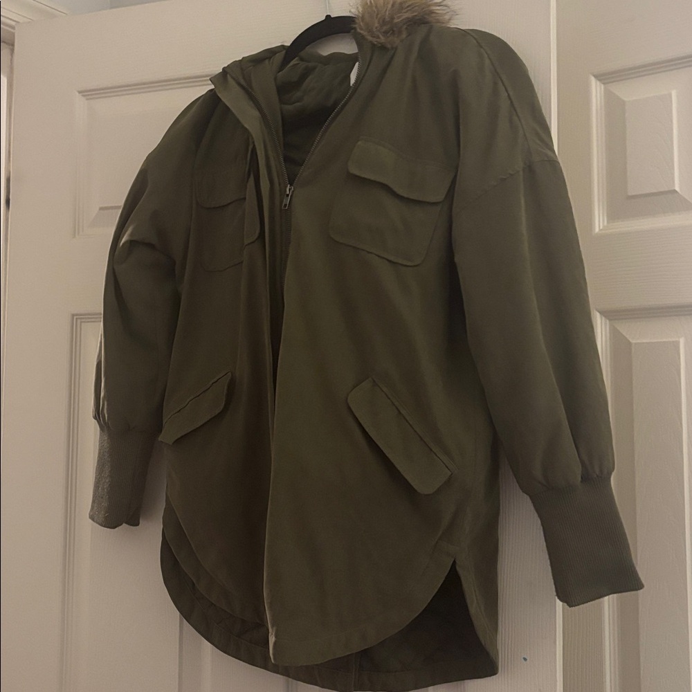 Jack by BB Dakota Call of the Wild Faux Fur Hood Jacket Size XS Oversized - Picture 3 of 6